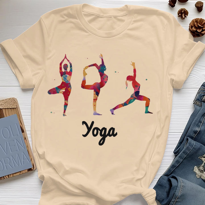 Olivenorma Yoga Poses - T-shirt da donna con stampa colorata