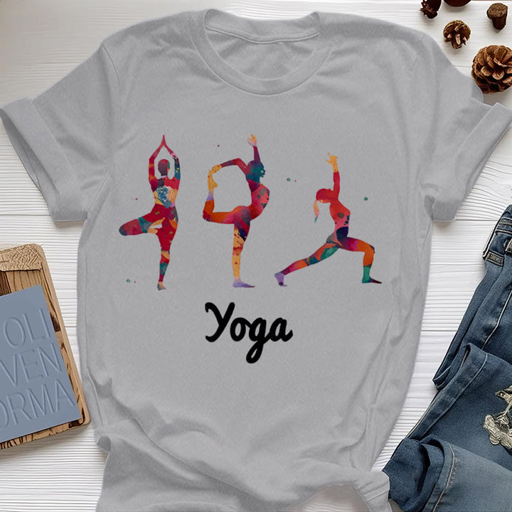 Olivenorma Yoga Poses - T-shirt da donna con stampa colorata