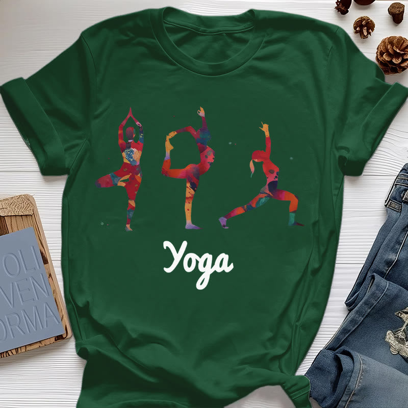 Olivenorma Yoga Poses - T-shirt da donna con stampa colorata - Verde scuro - 2XL - image 18