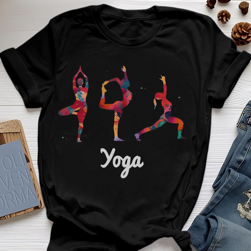 Olivenorma Yoga Poses - T-shirt da donna con stampa colorata - Nero - 2XL - image 3