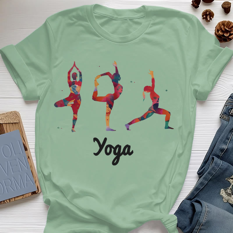 Olivenorma Yoga Poses - T-shirt da donna con stampa colorata