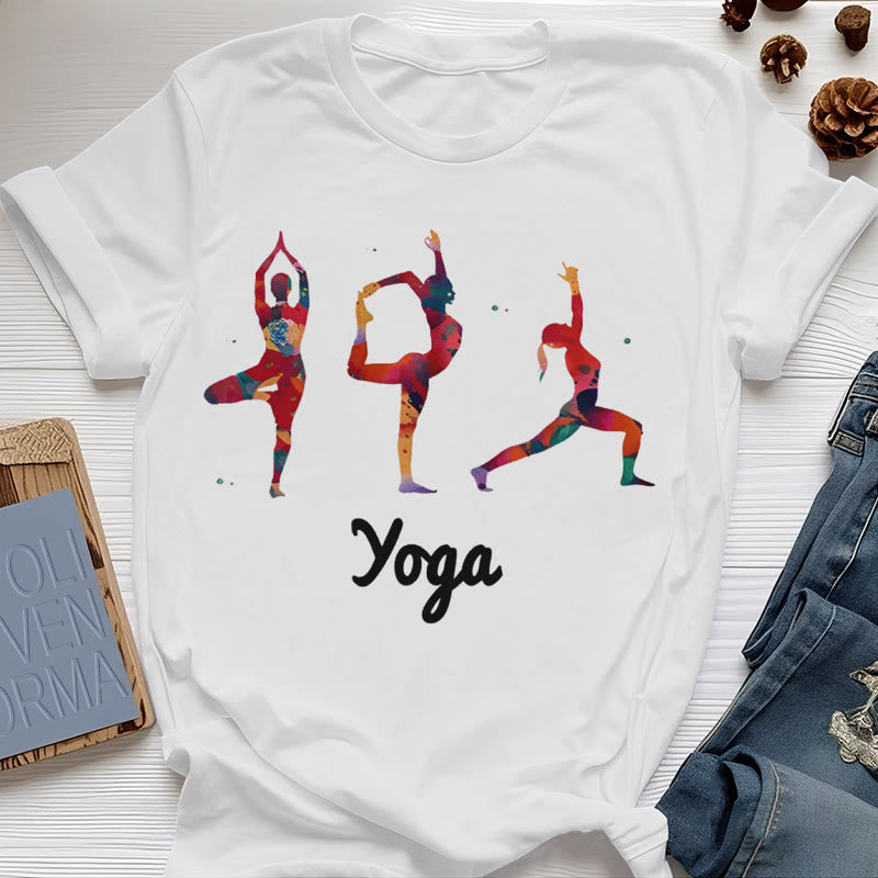 Olivenorma Yoga Poses - T-shirt da donna con stampa colorata - Bianco - 2XL - image 0