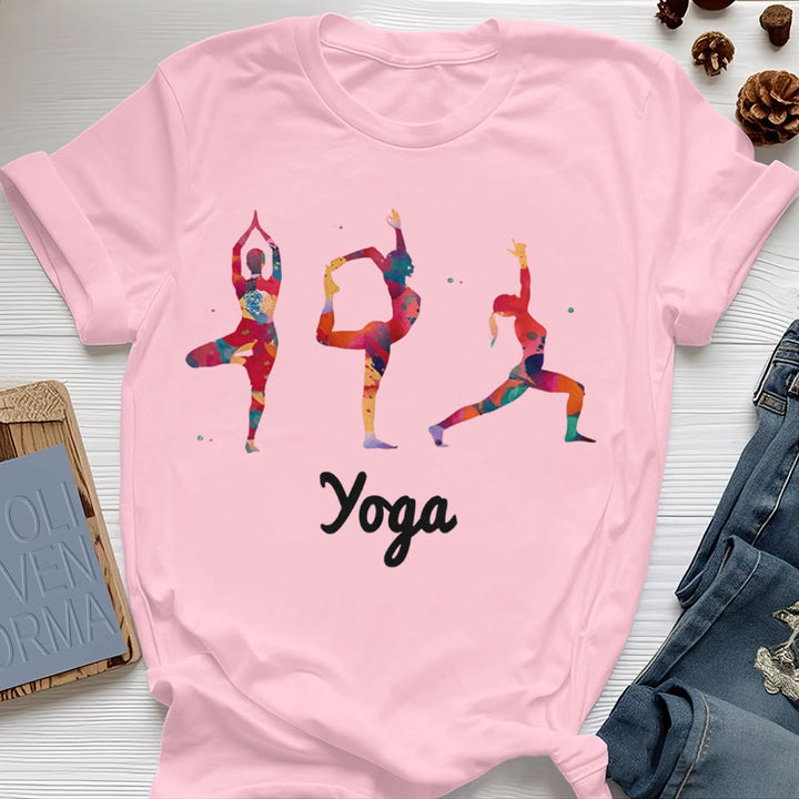 Olivenorma Yoga Poses - T-shirt da donna con stampa colorata