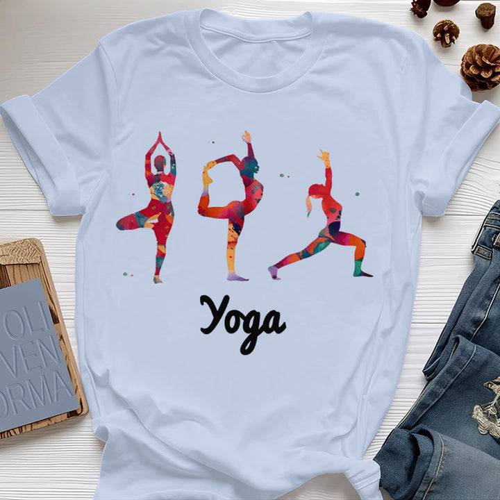 Olivenorma Yoga Poses - T-shirt da donna con stampa colorata