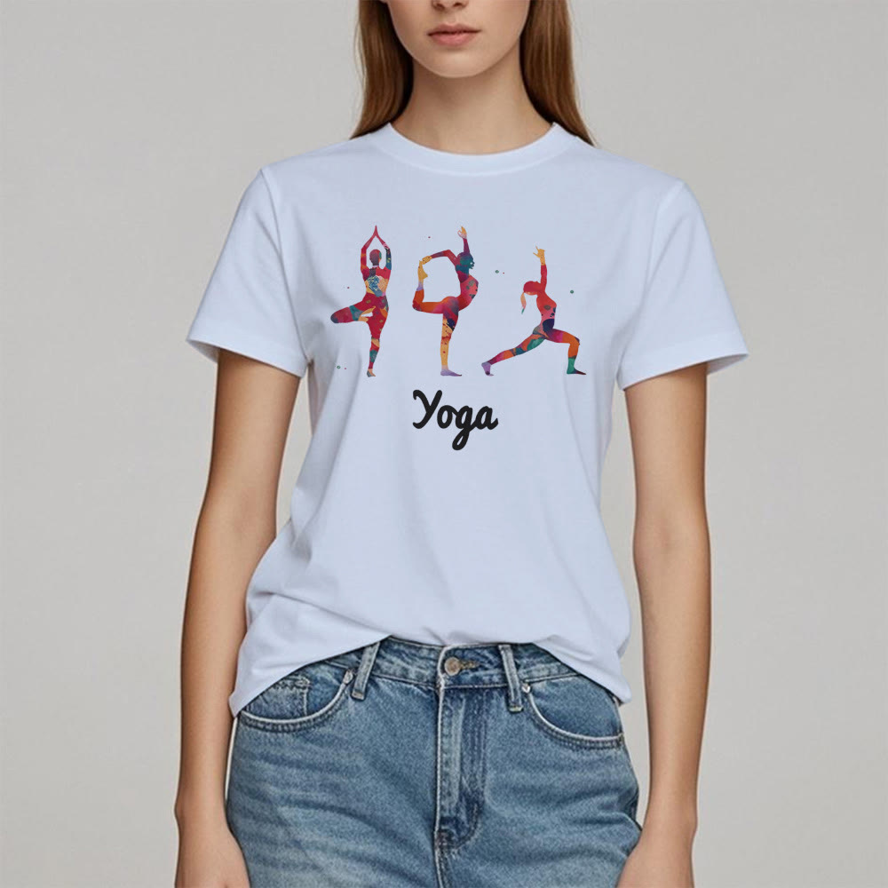 Olivenorma Yoga Poses - T-shirt da donna con stampa colorata