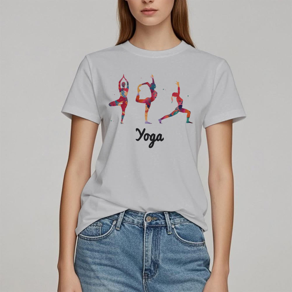 Olivenorma Yoga Poses - T-shirt da donna con stampa colorata