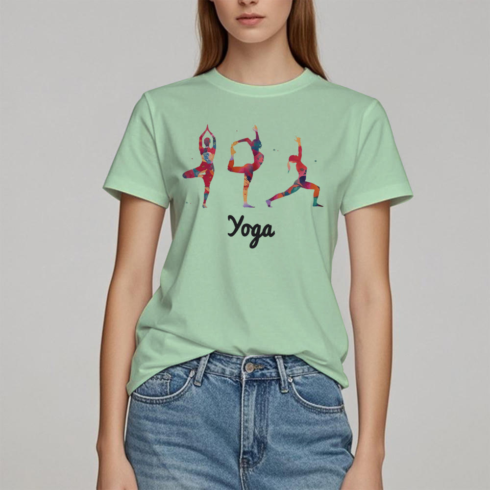 Olivenorma Yoga Poses - T-shirt da donna con stampa colorata