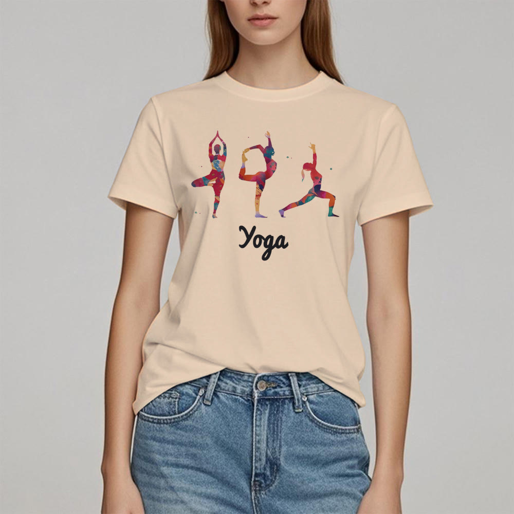 Olivenorma Yoga Poses - T-shirt da donna con stampa colorata