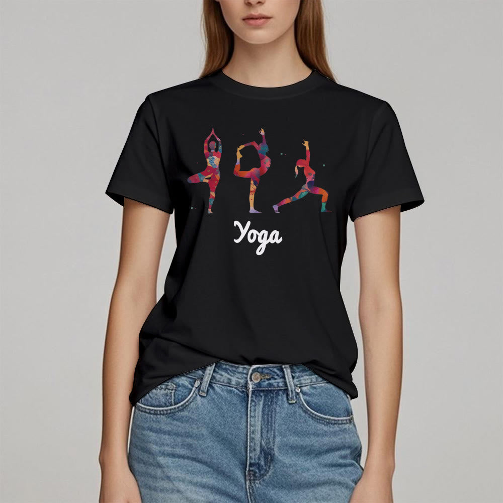 Olivenorma Yoga Poses - T-shirt da donna con stampa colorata