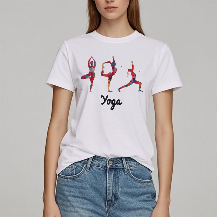 Olivenorma Yoga Poses - T-shirt da donna con stampa colorata