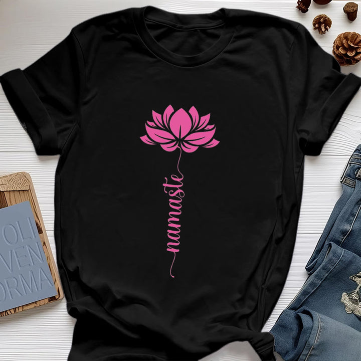 T-shirt in cotone Olivenorma Namaste Lotus Yoga - Nero - 2XL - image 4