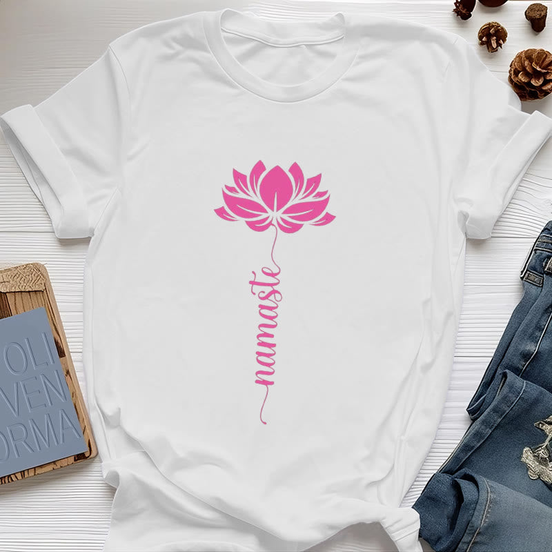T-shirt in cotone Olivenorma Namaste Lotus Yoga - Bianco - 2XL - image 5