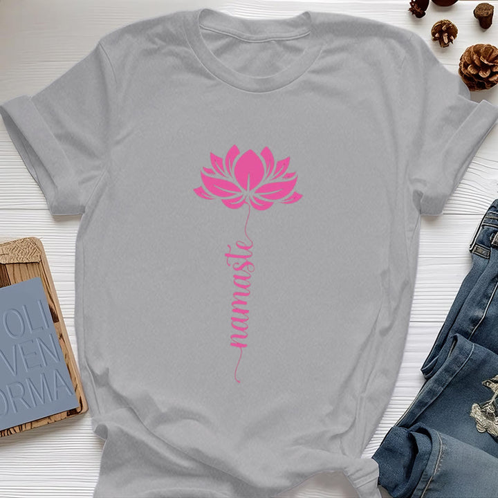 T-shirt in cotone Olivenorma Namaste Lotus Yoga - Grigio - 2XL - image 9