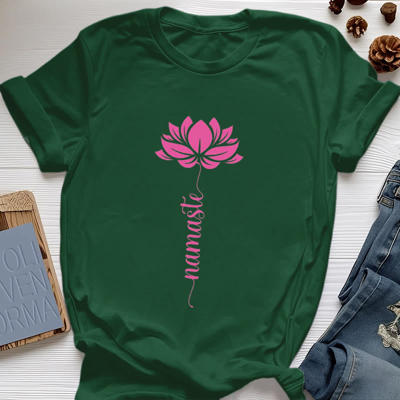 T-shirt in cotone Olivenorma Namaste Lotus Yoga - Verde scuro - 2XL - image 18