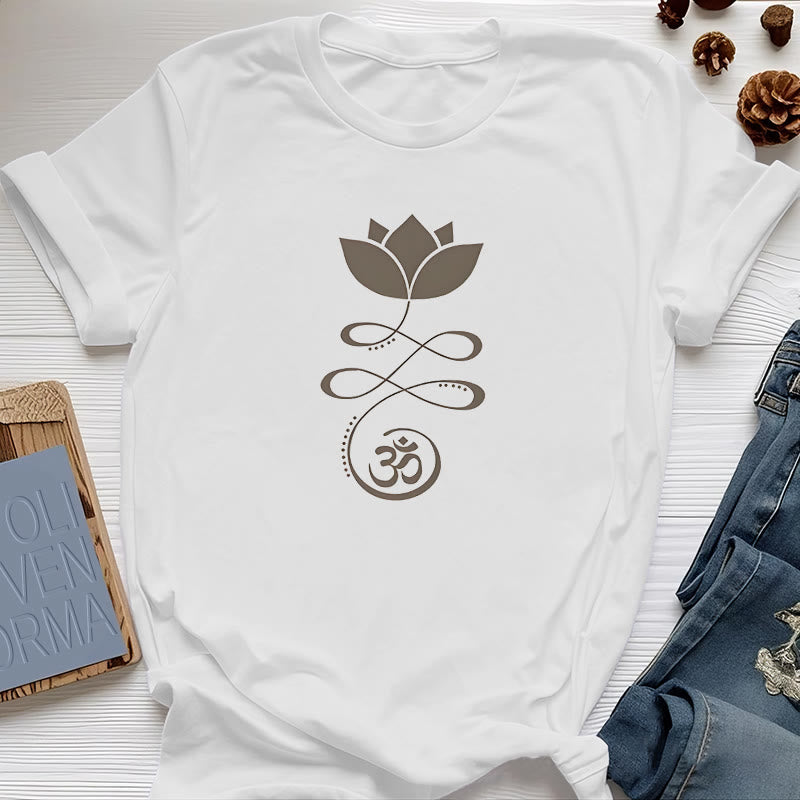 T-shirt Olivenorma Yoga Fiore di loto simbolo Om