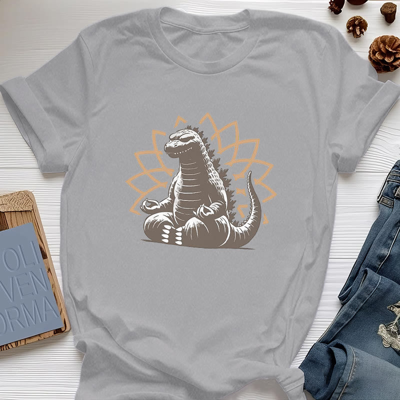 Maglietta divertente Olivenorma con dinosauro e meditazione yoga