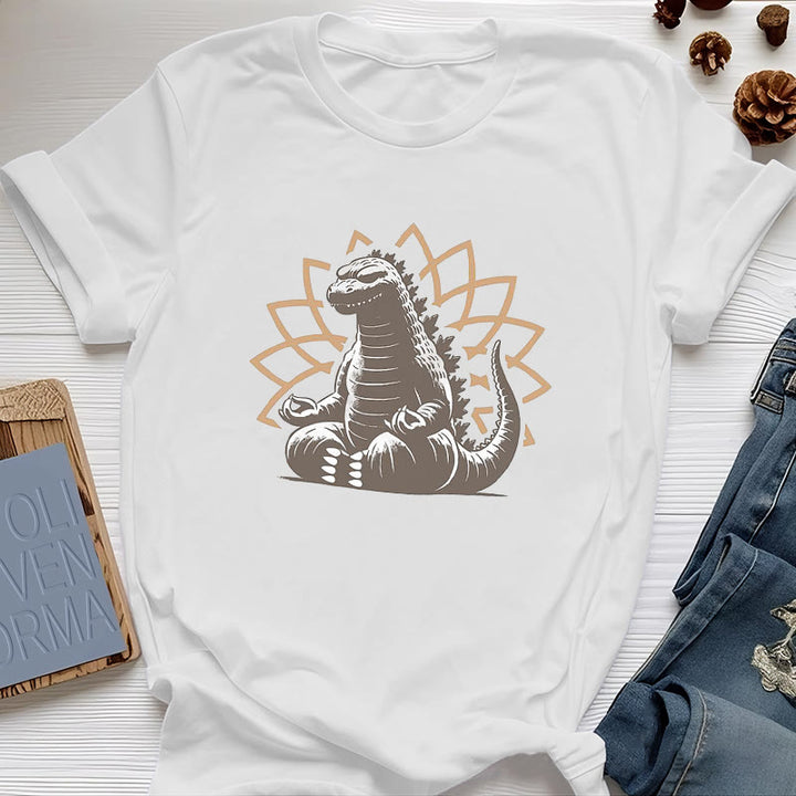 Maglietta divertente Olivenorma con dinosauro e meditazione yoga