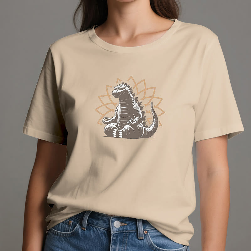 Maglietta divertente Olivenorma con dinosauro e meditazione yoga