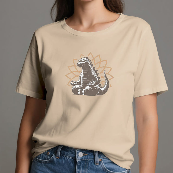 Maglietta divertente Olivenorma con dinosauro e meditazione yoga