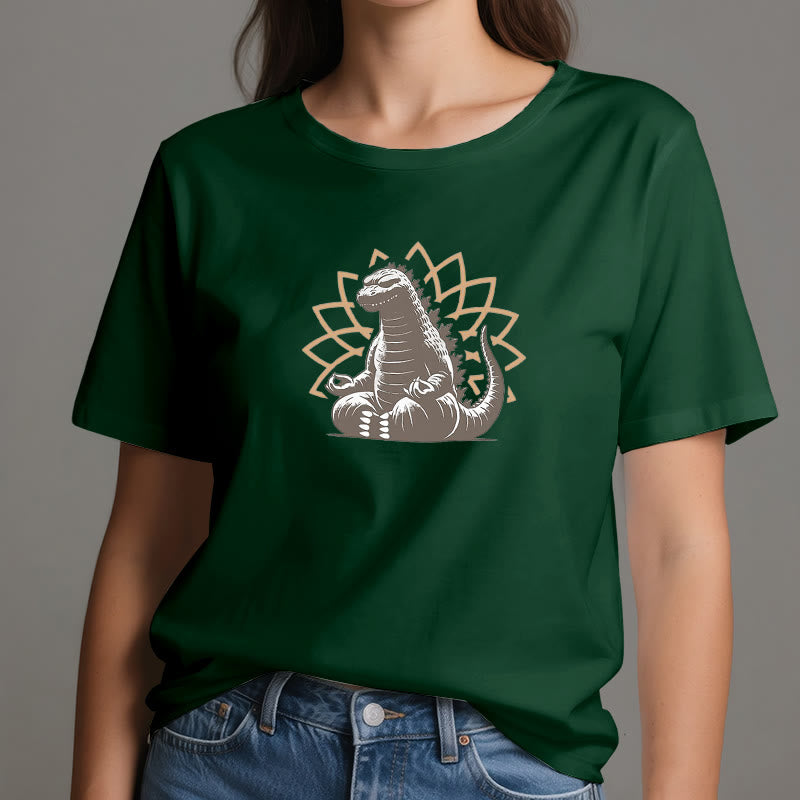 Maglietta divertente Olivenorma con dinosauro e meditazione yoga