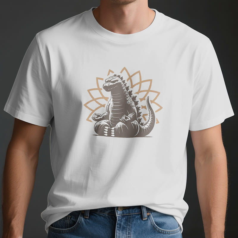 Maglietta divertente Olivenorma con dinosauro e meditazione yoga
