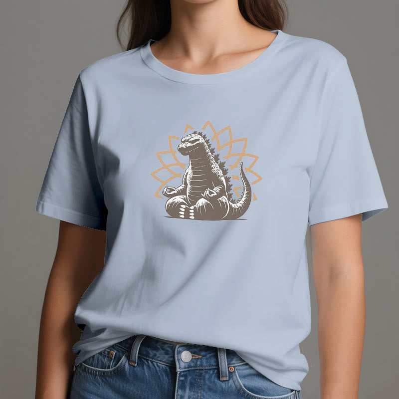 Maglietta divertente Olivenorma con dinosauro e meditazione yoga