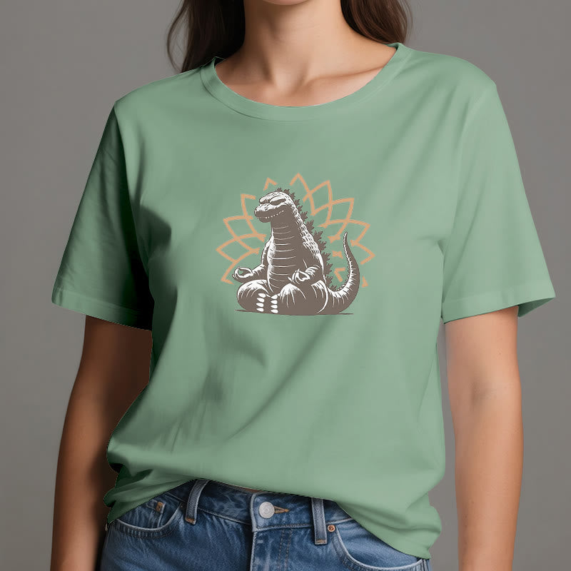 Maglietta divertente Olivenorma con dinosauro e meditazione yoga