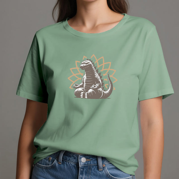 Maglietta divertente Olivenorma con dinosauro e meditazione yoga