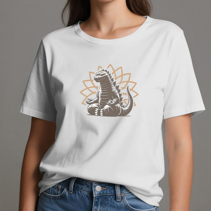 Maglietta divertente Olivenorma con dinosauro e meditazione yoga