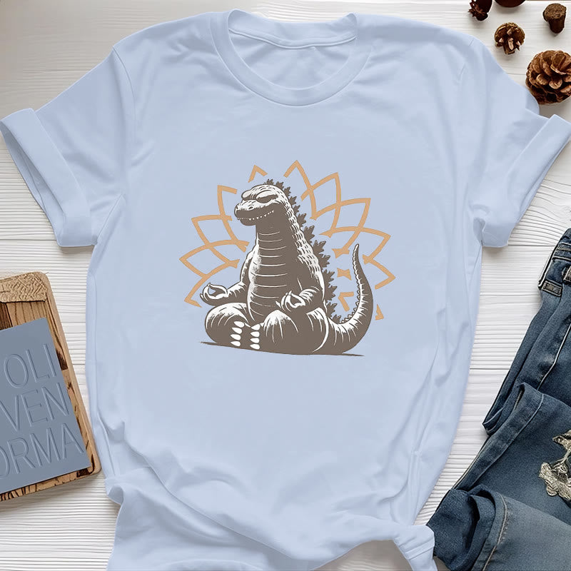 Maglietta divertente Olivenorma con dinosauro e meditazione yoga