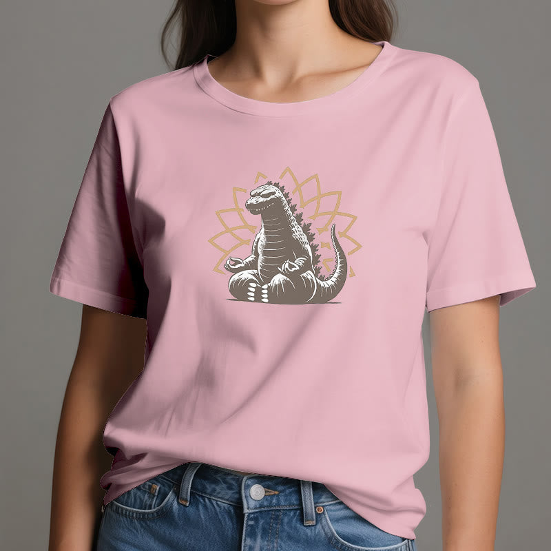 Maglietta divertente Olivenorma con dinosauro e meditazione yoga