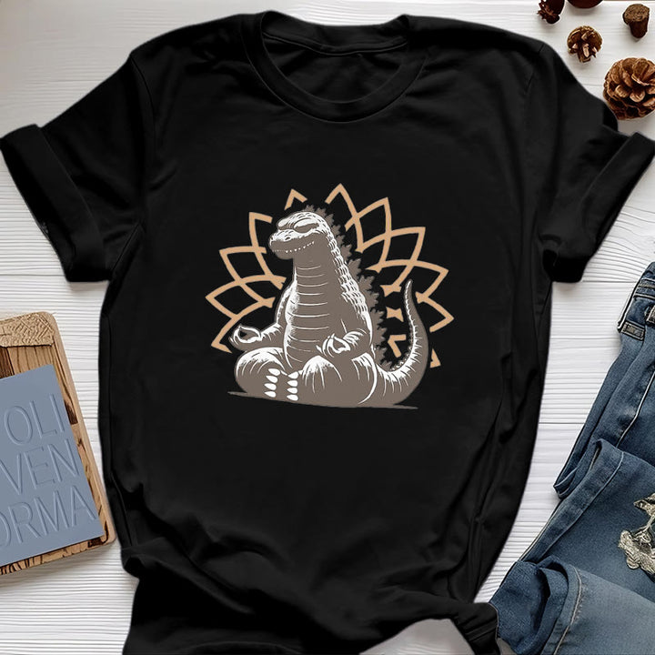 Maglietta divertente Olivenorma con dinosauro e meditazione yoga