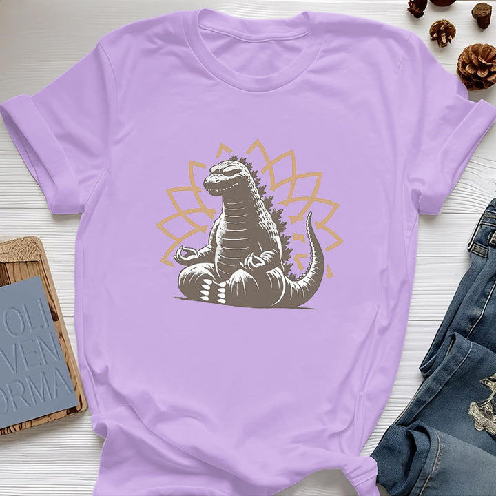 Maglietta divertente Olivenorma con dinosauro e meditazione yoga