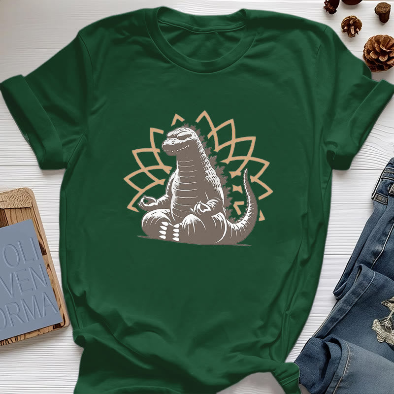 Maglietta divertente Olivenorma con dinosauro e meditazione yoga