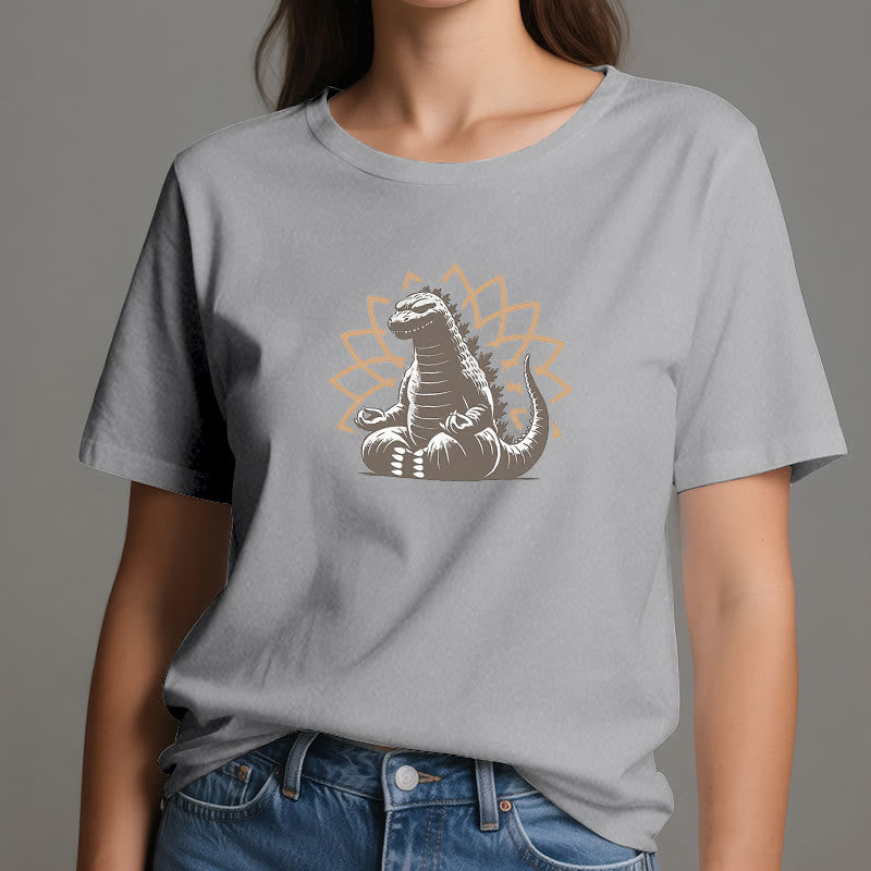 Maglietta divertente Olivenorma con dinosauro e meditazione yoga