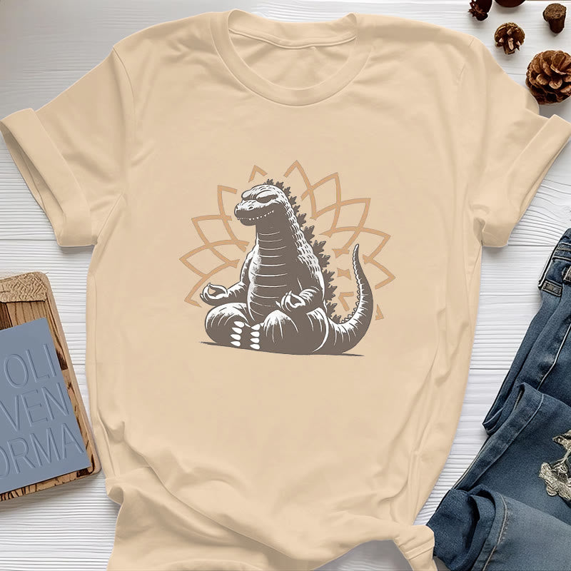 Maglietta divertente Olivenorma con dinosauro e meditazione yoga