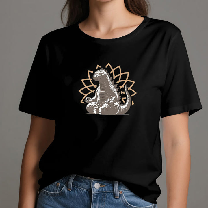 Maglietta divertente Olivenorma con dinosauro e meditazione yoga
