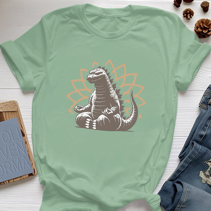 Maglietta divertente Olivenorma con dinosauro e meditazione yoga