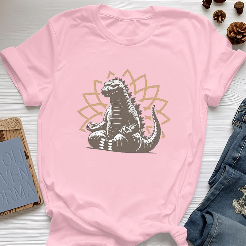 Maglietta divertente Olivenorma con dinosauro e meditazione yoga