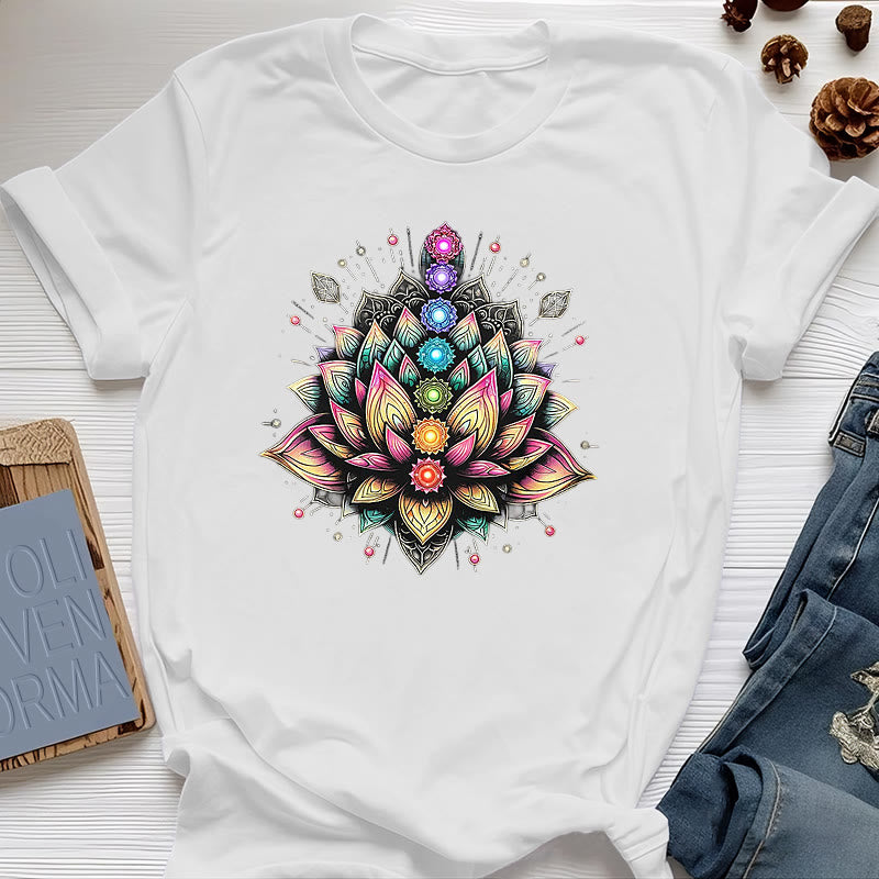 T-shirt per meditazione yoga con fiore di loto Chakra Olivenorma - Bianco - 2XL - image 6
