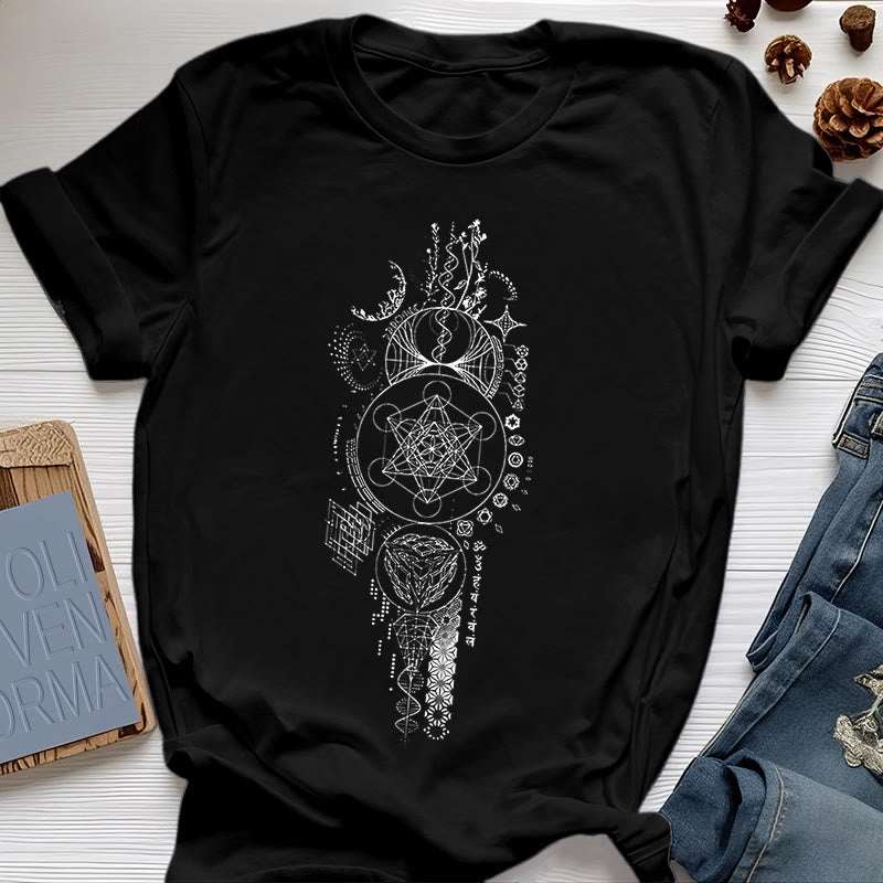Maglietta Olivenorma Fiore della Vita Geometria Sacra - Nero - 2XL - image 0