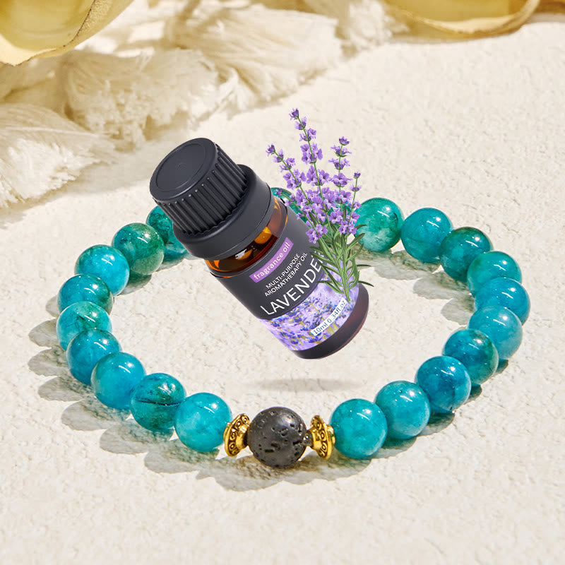 Bracciale Olivenorma "Balmaara Essence" con olio essenziale di apatite blu per il chakra della gola - Bracciale + Olio Essenziale di Lavanda - image 1