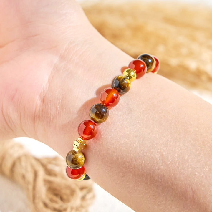 Bracciale Olivenorma "Lucky Clover" con olio essenziale di occhio di tigre e agata rossa - image 6