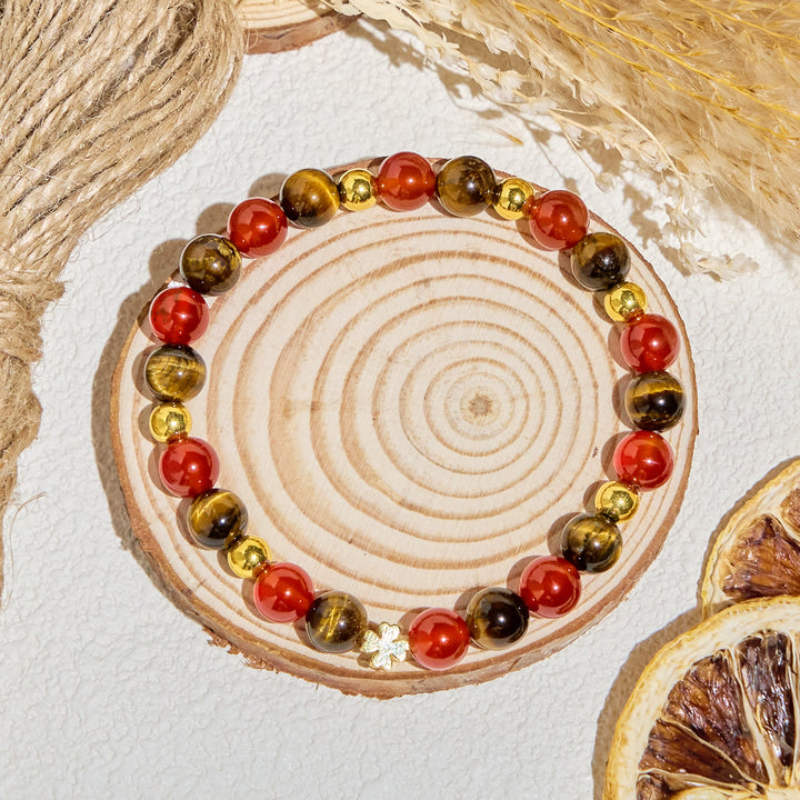 Bracciale Olivenorma "Lucky Clover" con olio essenziale di occhio di tigre e agata rossa - image 7