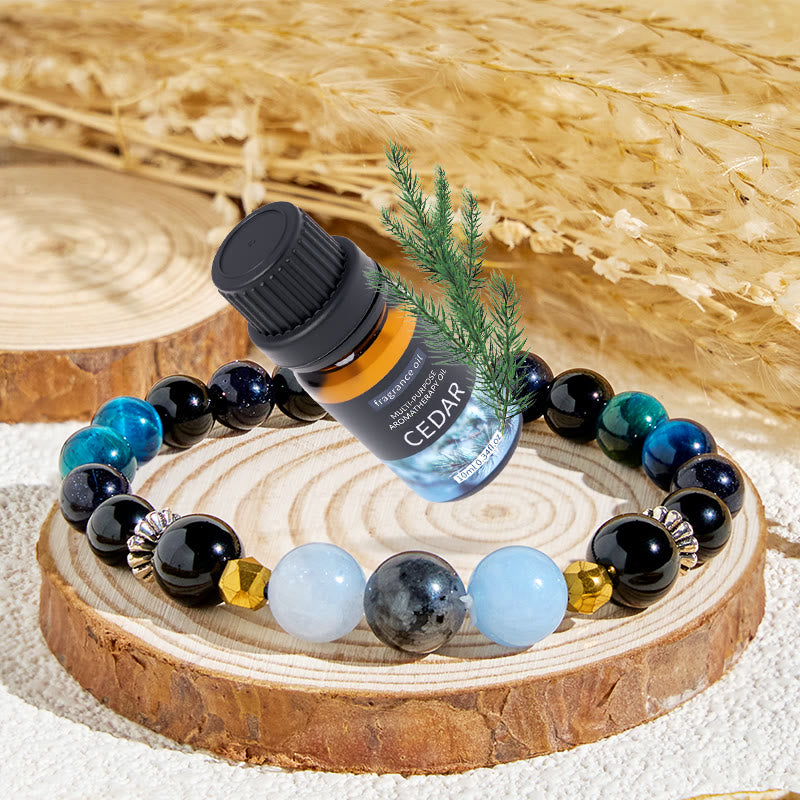 Braccialetto con oli essenziali curativi in ​​ossidiana "Midnight Sky" di Olivenorma - Bracciale + Olio Essenziale di Cedro - image 1