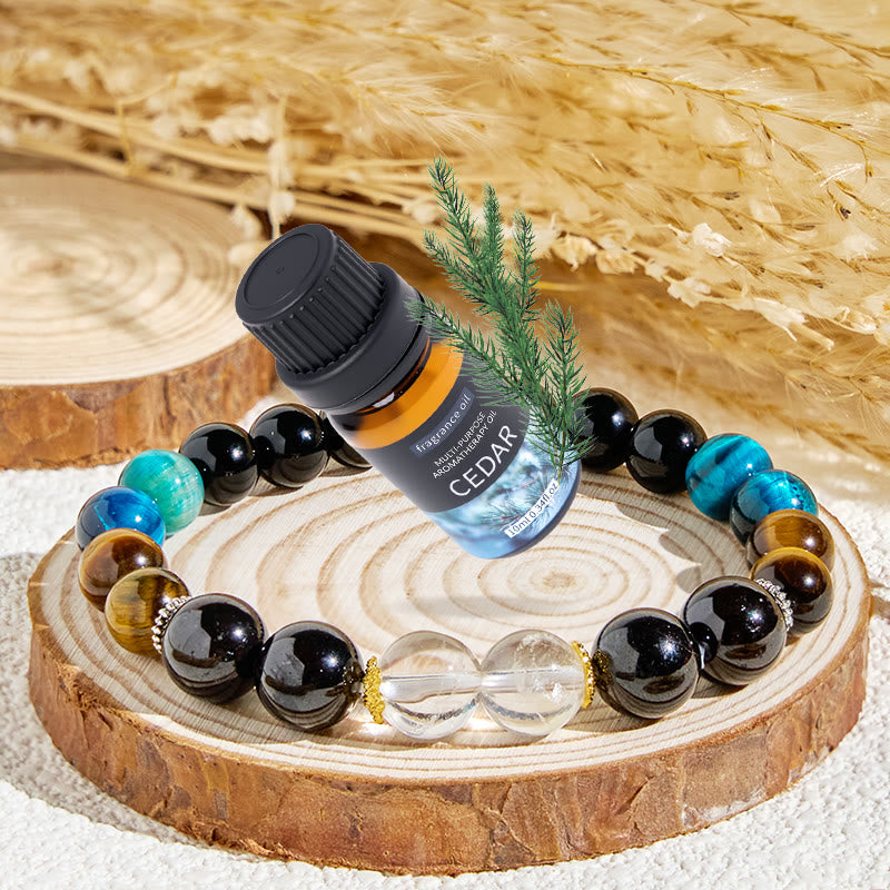 Bracciale Olivenorma "Deep Palette" con oli essenziali detergenti in ematite e cristalli trasparenti - Bracciale + Olio Essenziale di Cedro - image 1