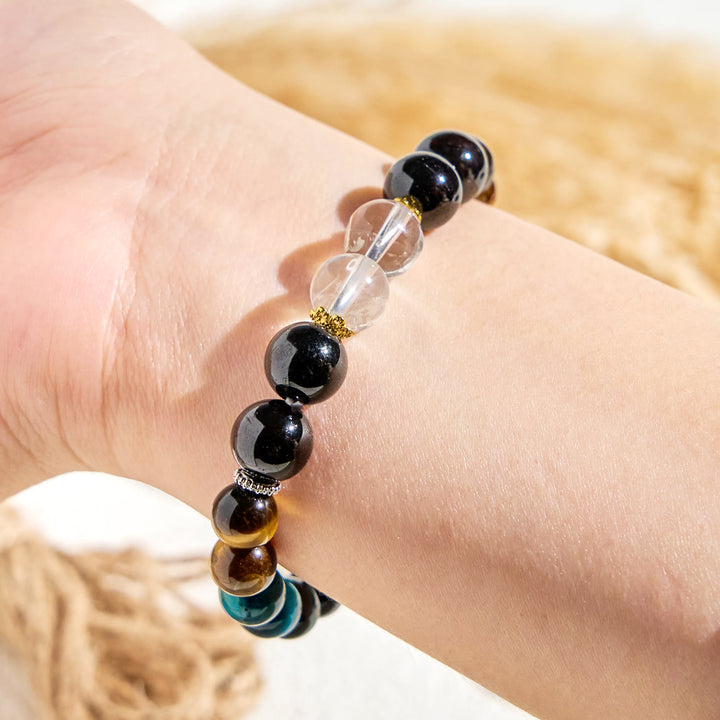 Bracciale Olivenorma "Deep Palette" con oli essenziali detergenti in ematite e cristalli trasparenti - image 6