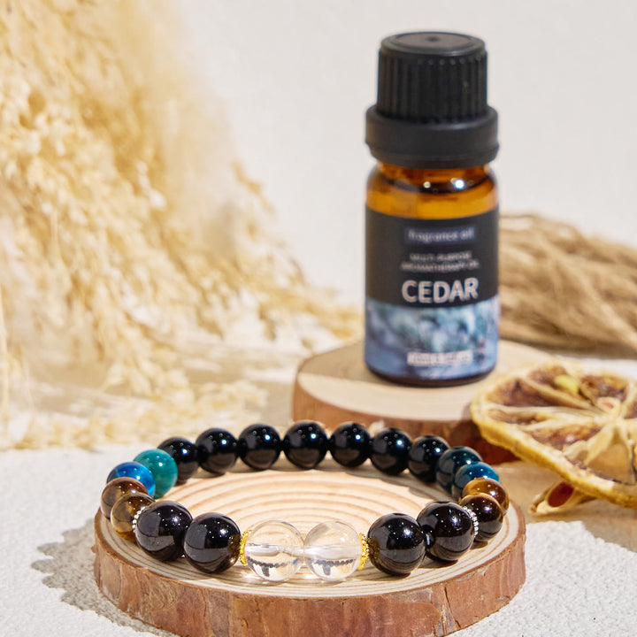 Bracciale Olivenorma "Deep Palette" con oli essenziali detergenti in ematite e cristalli trasparenti - image 3