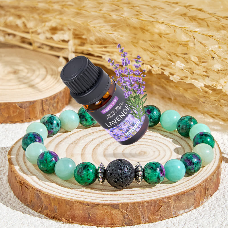 Bracciale Olivenorma "Forest Pebbles" con pietre preziose naturali e oli essenziali per la vitalità - Bracciale + Olio Essenziale di Lavanda - image 1