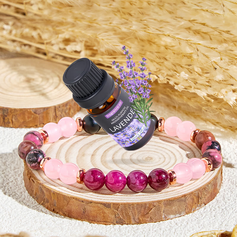 Braccialetto Olivenorma "Woodland Bloom" con oli essenziali di quarzo rosa e tranquillità - Bracciale + Olio Essenziale di Lavanda - image 1